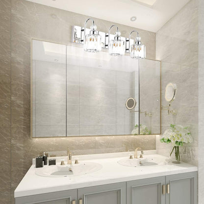 Modern LED Crystal Bathroom Vanity Lights 3-Lights Stainless Steel Crystal Vanity Lights over Mirror Modern Crystal Bathroom Vanity Lighting Fixtures