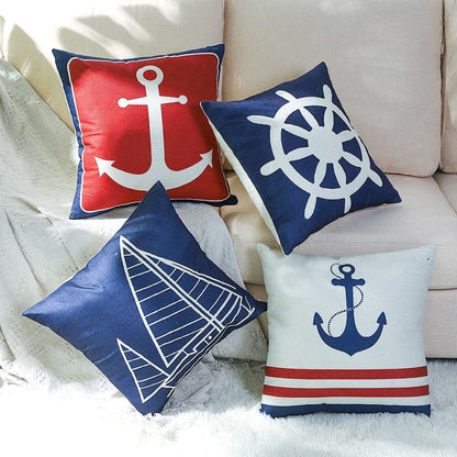 Set of 4 Decorative Cushion Covers Square Nautical Sailing Throw Pillow Covers Home Decor Design Set Covers Cushion Case for Sofa Bedroom Car 18X18 Inches (Anchor)