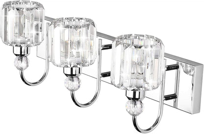 Modern LED Crystal Bathroom Vanity Lights 3-Lights Stainless Steel Crystal Vanity Lights over Mirror Modern Crystal Bathroom Vanity Lighting Fixtures