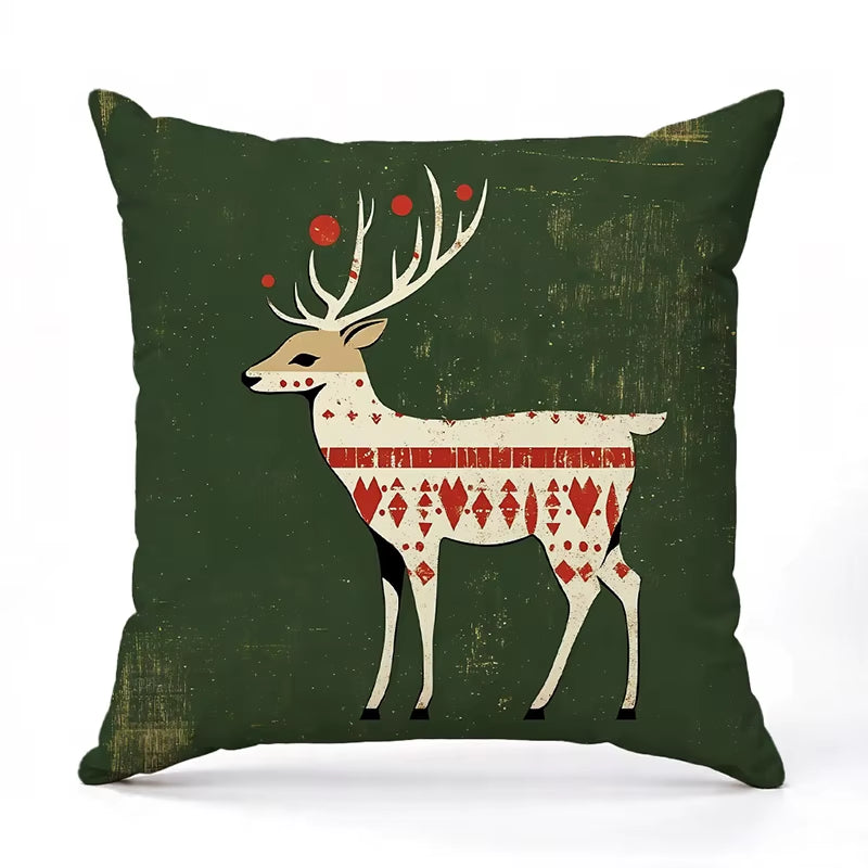 Christmas Deer Pattern Decorative Cushion Covers Square Polyester Pillowcase, Modern Sofa Decorative Cushion Cover