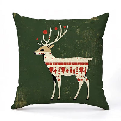 Christmas Deer Pattern Decorative Cushion Covers Square Polyester Pillowcase, Modern Sofa Decorative Cushion Cover