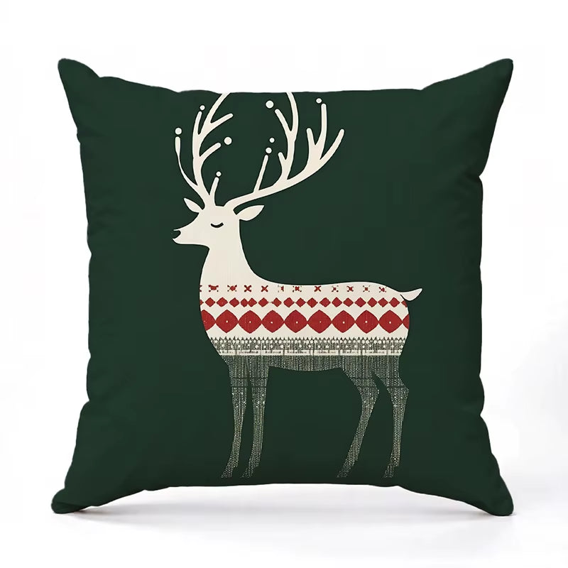 Christmas Deer Pattern Decorative Cushion Covers Square Polyester Pillowcase, Modern Sofa Decorative Cushion Cover