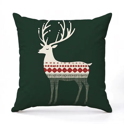 Christmas Deer Pattern Decorative Cushion Covers Square Polyester Pillowcase, Modern Sofa Decorative Cushion Cover