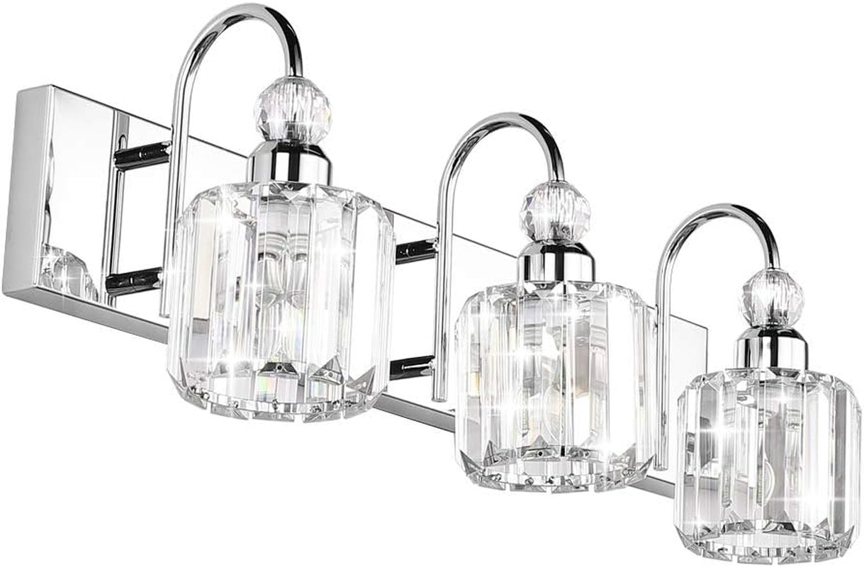 Modern LED Crystal Bathroom Vanity Lights 3-Lights Stainless Steel Crystal Vanity Lights over Mirror Modern Crystal Bathroom Vanity Lighting Fixtures