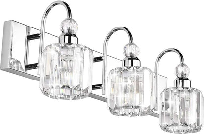 Modern LED Crystal Bathroom Vanity Lights 3-Lights Stainless Steel Crystal Vanity Lights over Mirror Modern Crystal Bathroom Vanity Lighting Fixtures