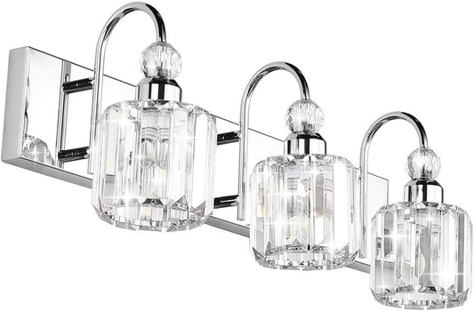 Modern LED Crystal Bathroom Vanity Lights 3-Lights Stainless Steel Crystal Vanity Lights over Mirror Modern Crystal Bathroom Vanity Lighting Fixtures