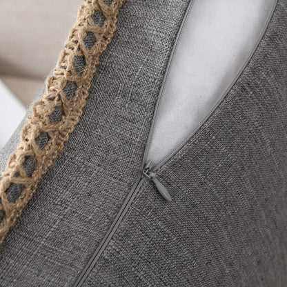 Set of 2 Throw Pillow Covers - Burlap Linen Trimmed Tailored Edges Decorative Cushion Covers for Bed Home Decoration, 18 X 18, Grey