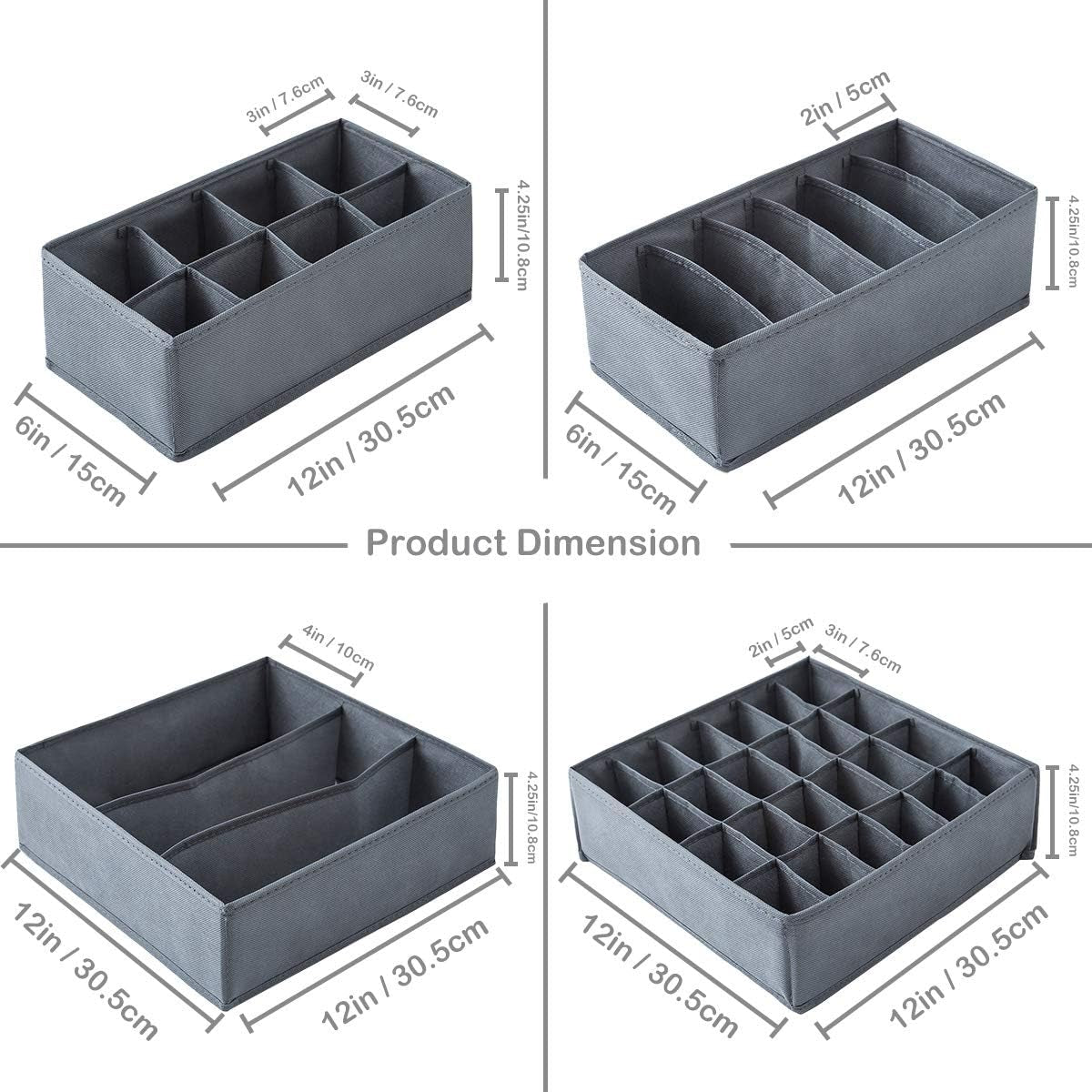 4 Pack Foldable Drawer Organizers, Sock and Underwear Drawer Organizer Clothes, Desk Closet Fabric Organizer and Storage Drawer Dividers for Dresser Panties Underwear Bra Socks