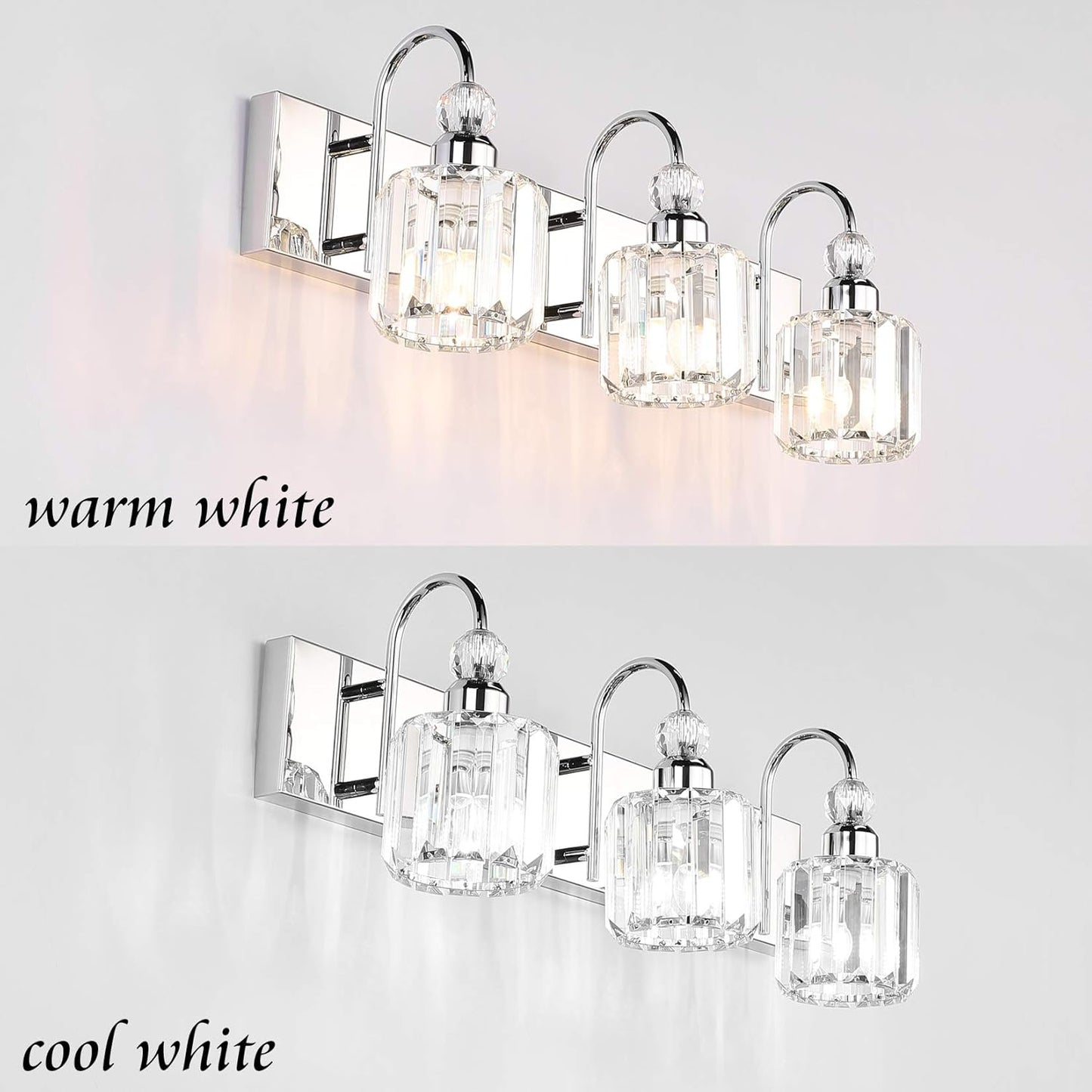 Modern LED Crystal Bathroom Vanity Lights 3-Lights Stainless Steel Crystal Vanity Lights over Mirror Modern Crystal Bathroom Vanity Lighting Fixtures