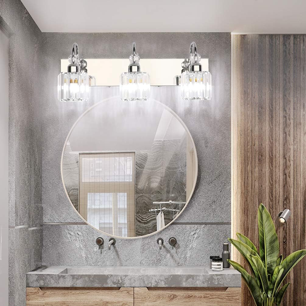 Modern LED Crystal Bathroom Vanity Lights 3-Lights Stainless Steel Crystal Vanity Lights over Mirror Modern Crystal Bathroom Vanity Lighting Fixtures