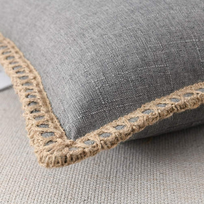Set of 2 Throw Pillow Covers - Burlap Linen Trimmed Tailored Edges Decorative Cushion Covers for Bed Home Decoration, 18 X 18, Grey