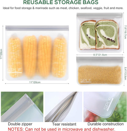 18 Pack BPA FREE Reusable Storage Bags (6 Gallon Freezer Bags, 6 Sandwich Bags, 6 Snack Bags), Extra Thick Leakproof Silicone and Plastic Free Lunch Bag