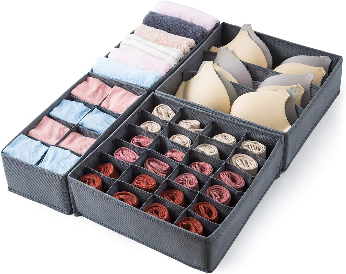 4 Pack Foldable Drawer Organizers, Sock and Underwear Drawer Organizer Clothes, Desk Closet Fabric Organizer and Storage Drawer Dividers for Dresser Panties Underwear Bra Socks