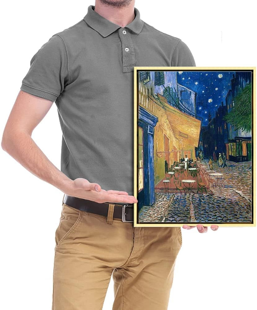 Framed Wall Art Canvas Prints of Cafe Terrace at Night Canvas Prints Wall Art by Van Gogh Paintings Reproduction Abstract Artwork for Wall Decor Golden Frame