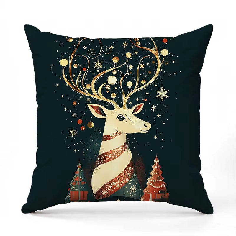 Christmas Deer Pattern Decorative Cushion Covers Square Polyester Pillowcase, Modern Sofa Decorative Cushion Cover