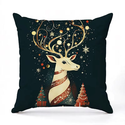 Christmas Deer Pattern Decorative Cushion Covers Square Polyester Pillowcase, Modern Sofa Decorative Cushion Cover