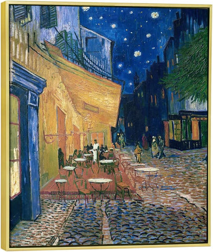 Framed Wall Art Canvas Prints of Cafe Terrace at Night Canvas Prints Wall Art by Van Gogh Paintings Reproduction Abstract Artwork for Wall Decor Golden Frame