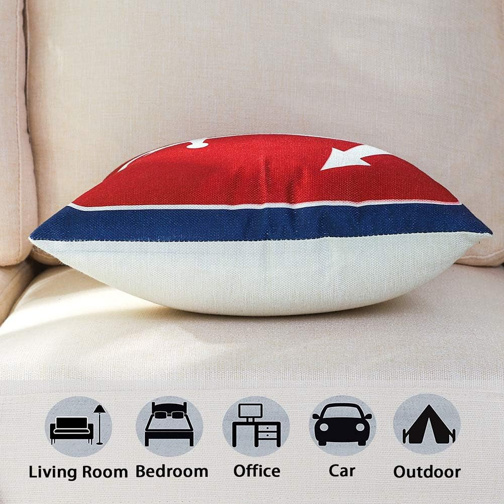 Set of 4 Decorative Cushion Covers Square Nautical Sailing Throw Pillow Covers Home Decor Design Set Covers Cushion Case for Sofa Bedroom Car 18X18 Inches (Anchor)