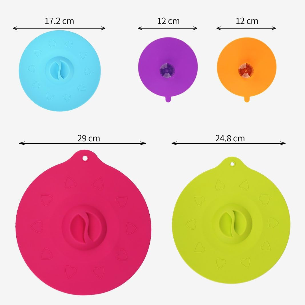 Silicone Microwave Food Covers, IPHOX Food Grade Creative Diamond Mug Cover [Set of 5] Anti-Dust Airtight Seal Cup Cover, 5 Sizes Heat Resistant Silicone Drink Cup Lids for Bowls, Cups, Pots and Pans