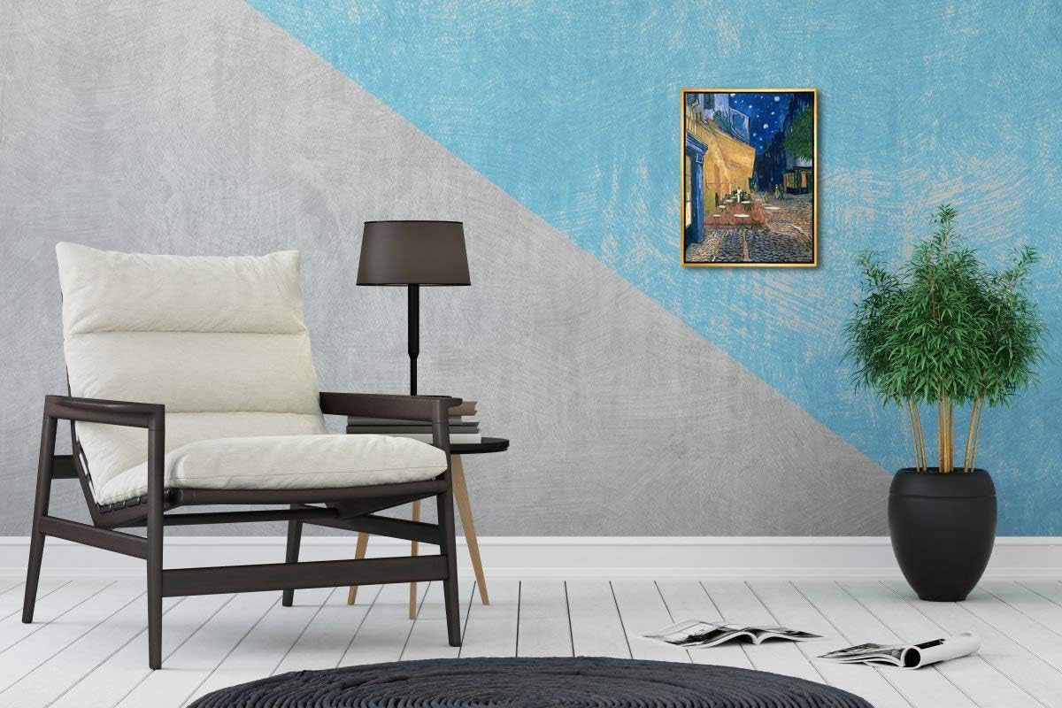 Framed Wall Art Canvas Prints of Cafe Terrace at Night Canvas Prints Wall Art by Van Gogh Paintings Reproduction Abstract Artwork for Wall Decor Golden Frame