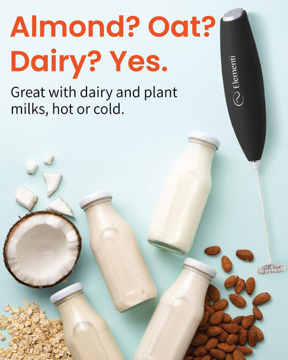 Milk Frother Wand & Electric Stirrer with Stand - Turbo Coffee & Milk Frother Handheld - Hand Held Coffee Mixer Wand & Cold Foam Maker for Frothy Cappuccinos, Lattes & Drink Mixes at Home (Black)