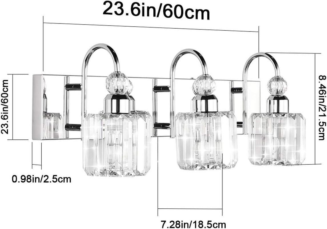Modern LED Crystal Bathroom Vanity Lights 3-Lights Stainless Steel Crystal Vanity Lights over Mirror Modern Crystal Bathroom Vanity Lighting Fixtures