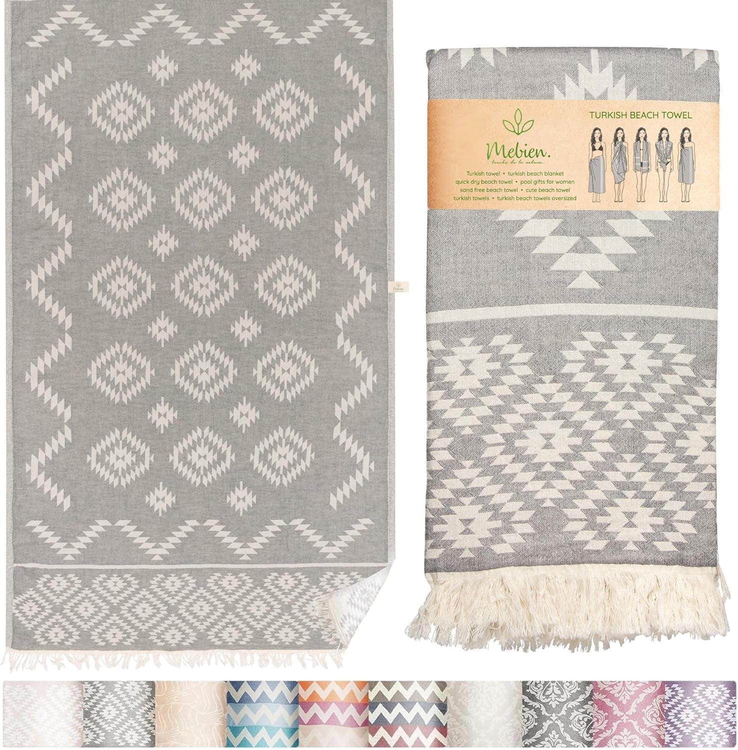 Premium Turkish Beach Towel – 35"X67" Lightweight Quick Dry Towel – 100% Cotton Sand-Free Turkish Towels – Vintage Dark Grey