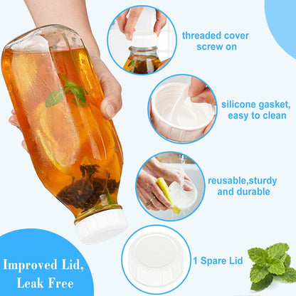 Square Liter Glass Milk Bottles with Airtight Lid - 100% Leak-Proof Heavy Duty Screw Cap, 32 Oz Glass Juice Bottles W Scale Mark, Reusable Jugs Pitcher for Homemade Juice(Extra 1 Lid and Pen)