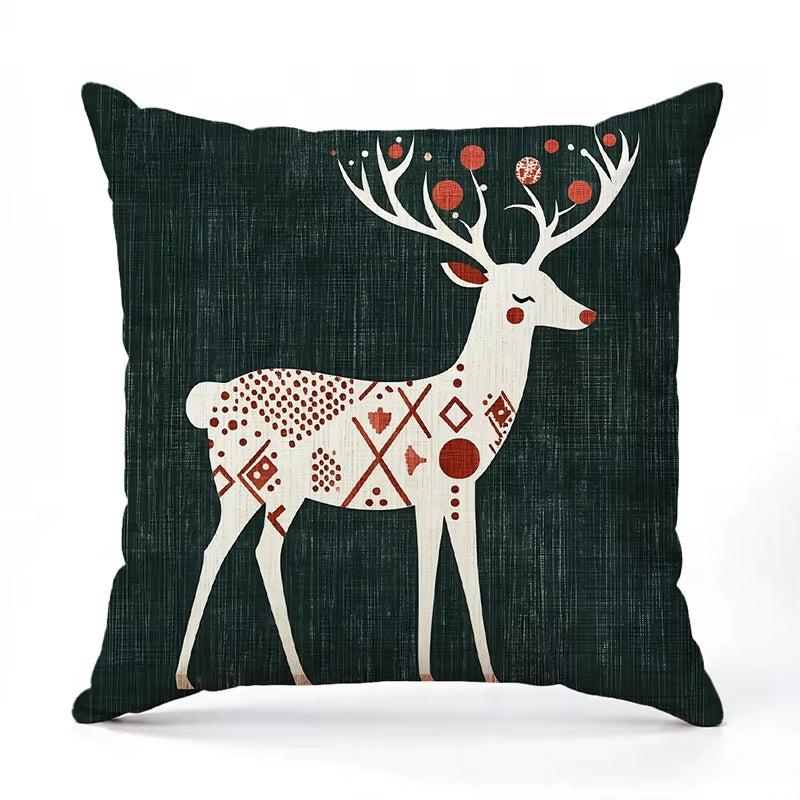 Christmas Deer Pattern Decorative Cushion Covers Square Polyester Pillowcase, Modern Sofa Decorative Cushion Cover
