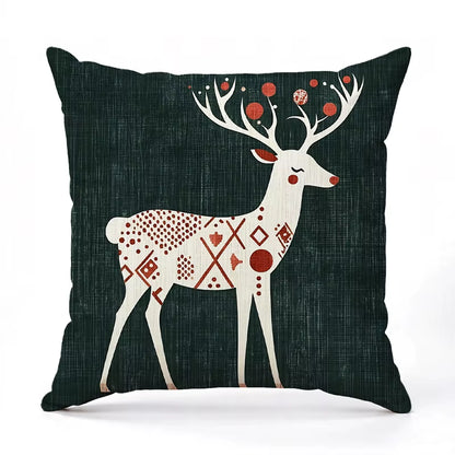 Christmas Deer Pattern Decorative Cushion Covers Square Polyester Pillowcase, Modern Sofa Decorative Cushion Cover